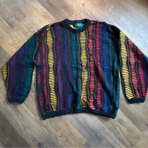 Tundra Multicolored 3D Striped Crewneck Sweater Abstract 90s L
